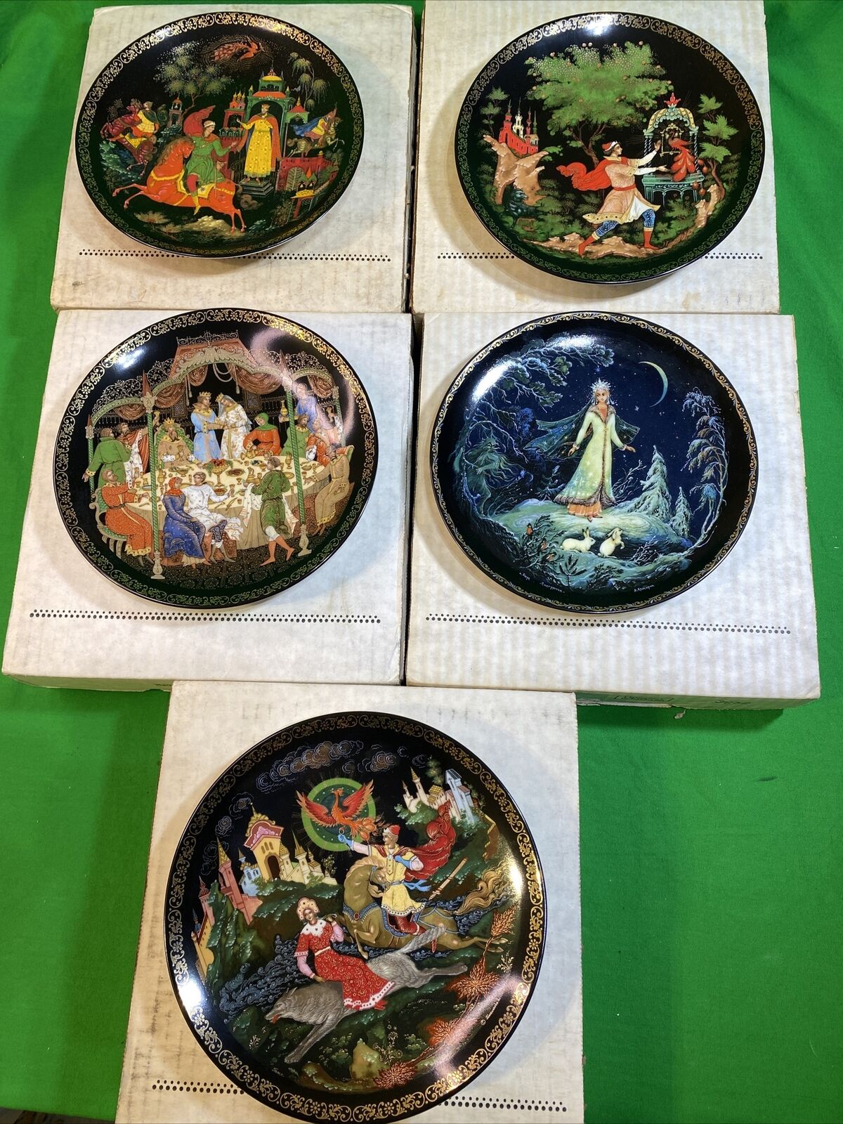 Vintage 5 Tianex Russian Legends Fairy Tale Collector Plates-80s-early 90s