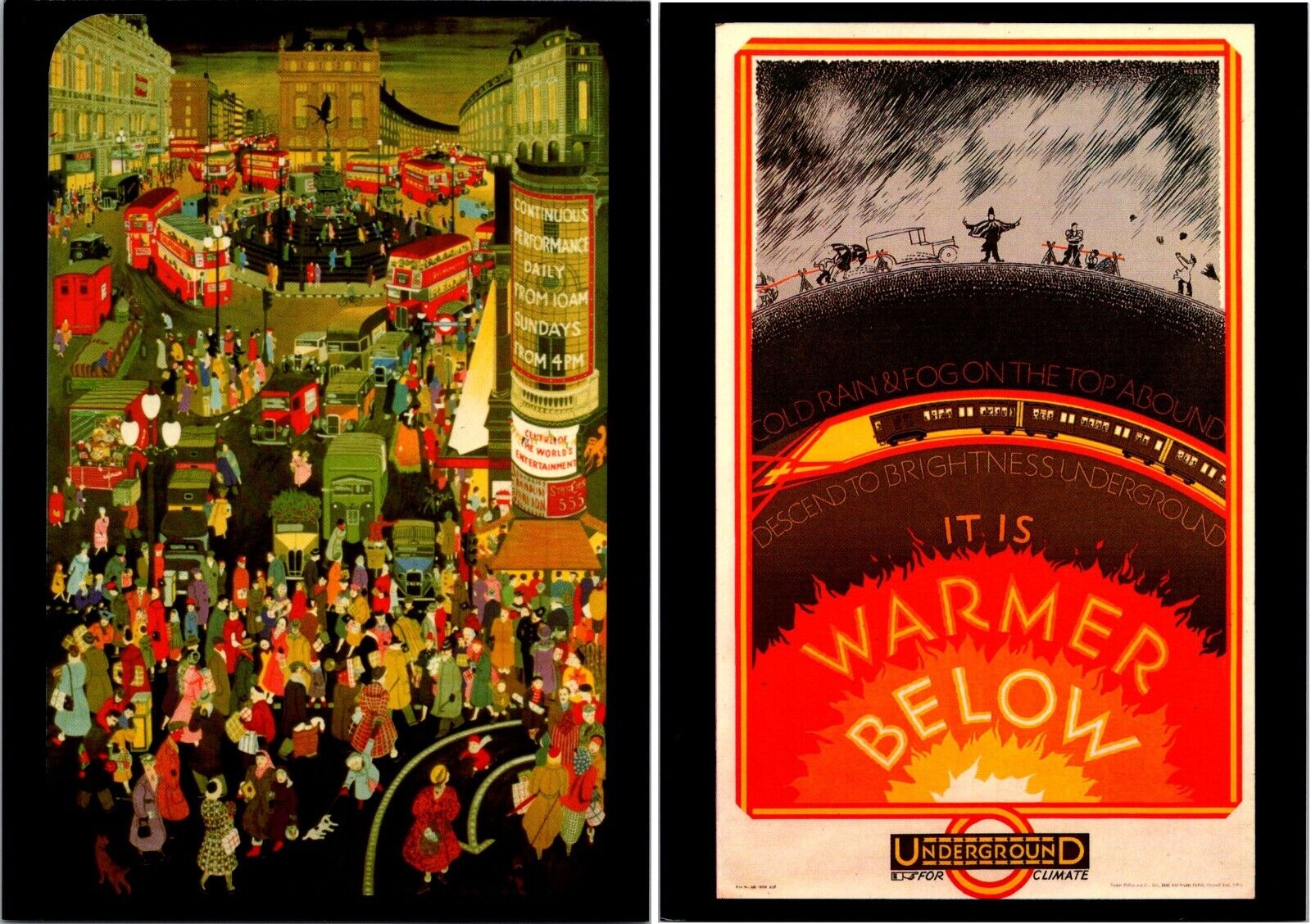 Pair of Vtg. London Transport Museum Postcards, It is Warmer Below Piccadilly