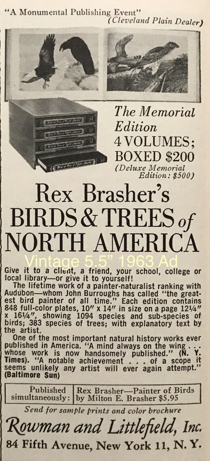 1964 PAPER PROMO Birds & Trees of North America By Brasher Vintage 5” AD