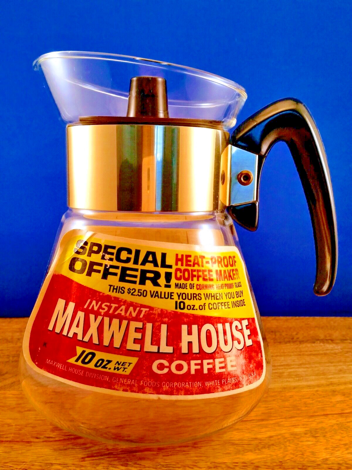 Maxwell House Coffee Maker Corning Glass Carafe Gold Starburst Pattern Vintage