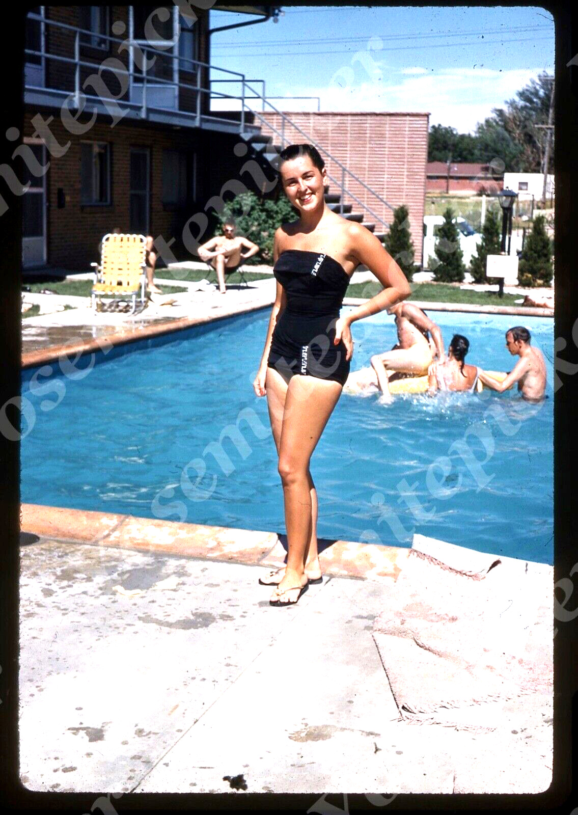 Sl88 Original Slide 1958  Kodachrome pretty woman bathing suit pool 279a