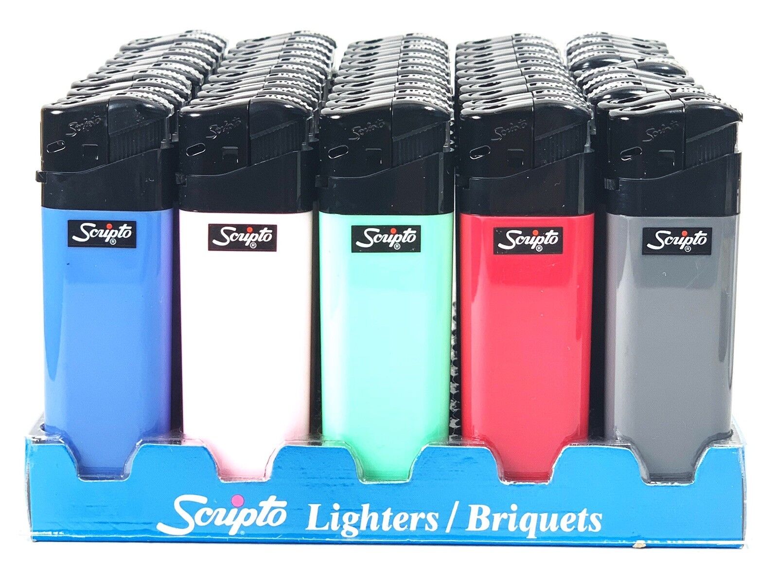 50 Scripto Electronic Lighters New Style 1 Step Push Down - Full Box