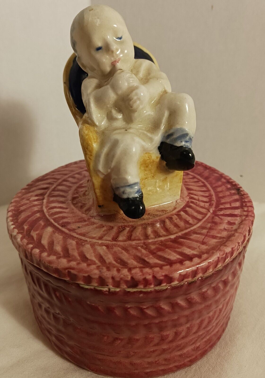 Vintage BABY With BOTTLE Porcelain Trinket Box Naples Italy antique