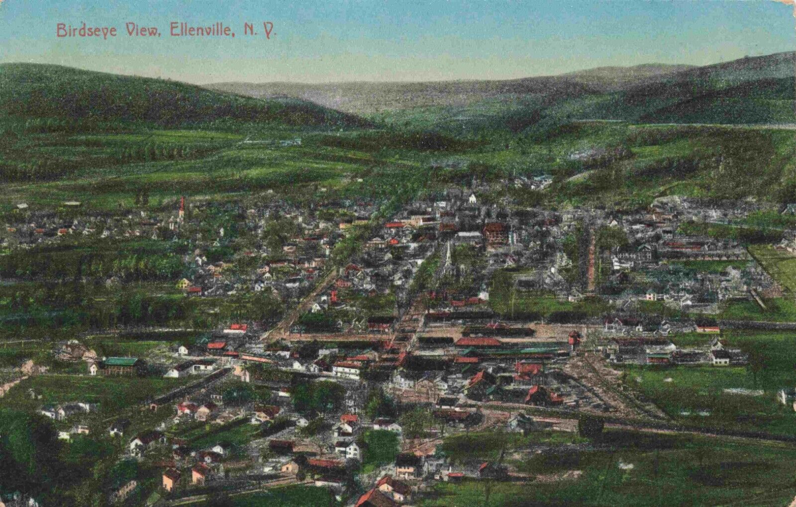 c1914 Ellenville New York Birds Eye View Warwasing Ulster County NY Postcard