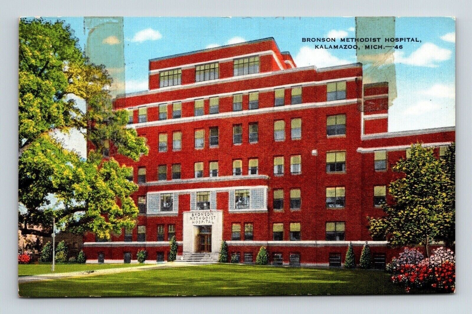 Kalamazoo Michigan Bronson Methodist Hospital Building Streetview DB Postcard