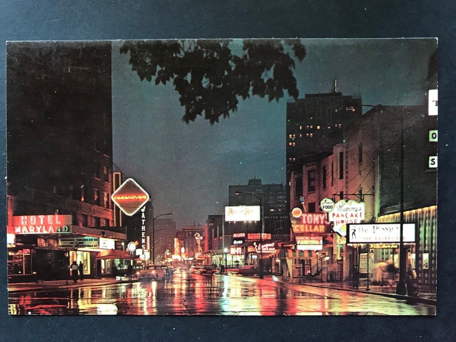 Postcard Chicago IL - Nighttime View Along Rush Street