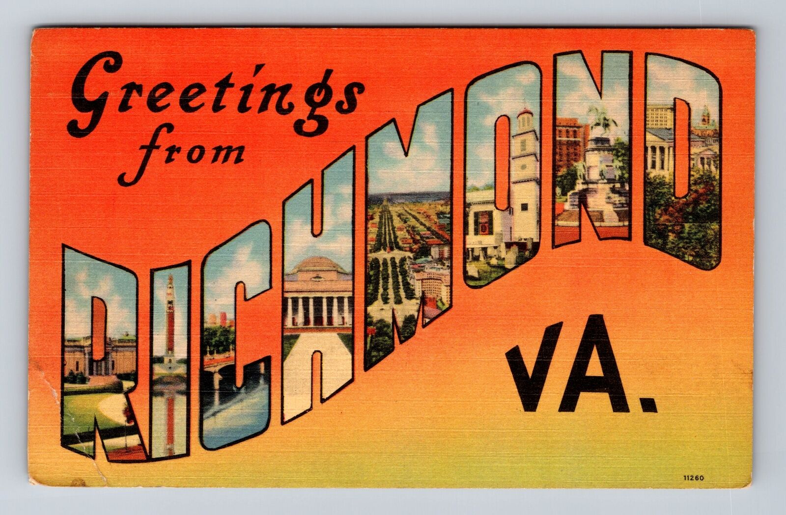 Richmond VA-Virginia, Scenic LARGE LETTER GREETING, Antique Vintage Postcard