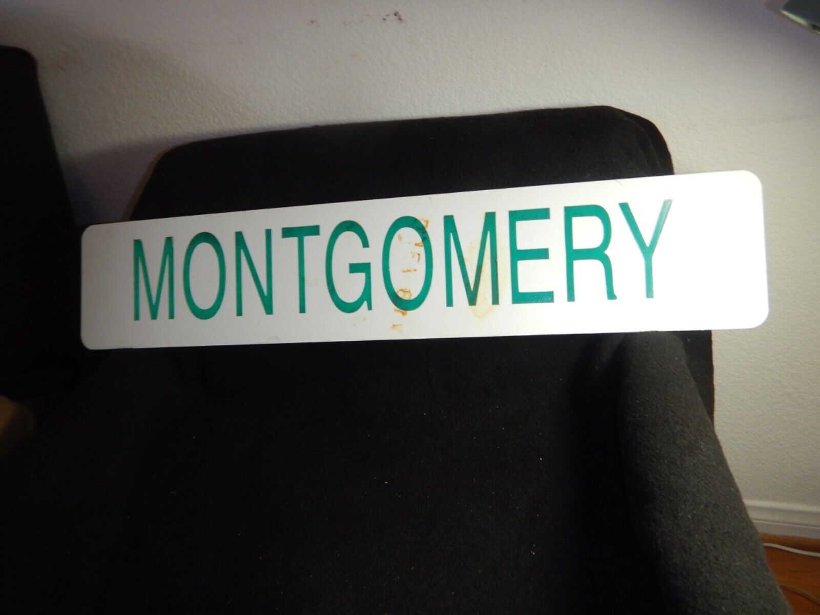 Vintage Beatty NV sign Montgomery road White background green vinyl letters USA