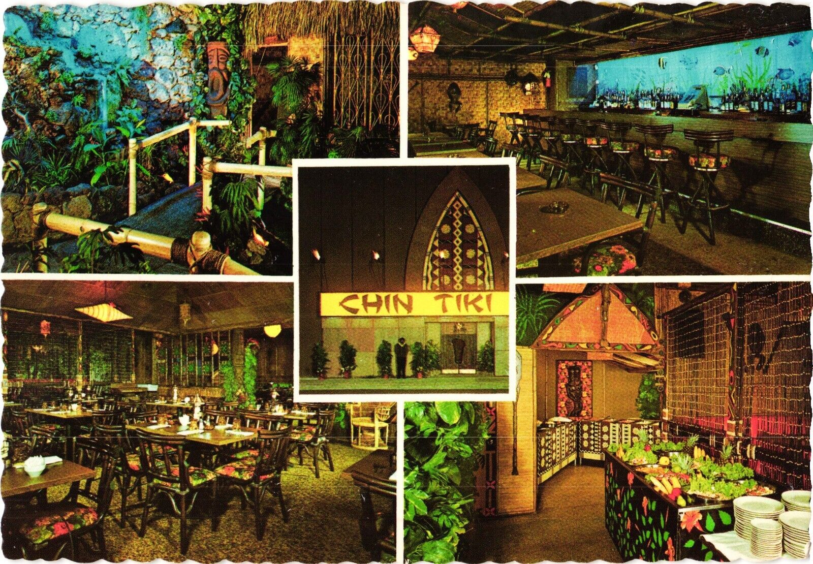 Chin Tiki Detroit Michigan Postcard 1960s Polynesian Restaurant Exotic