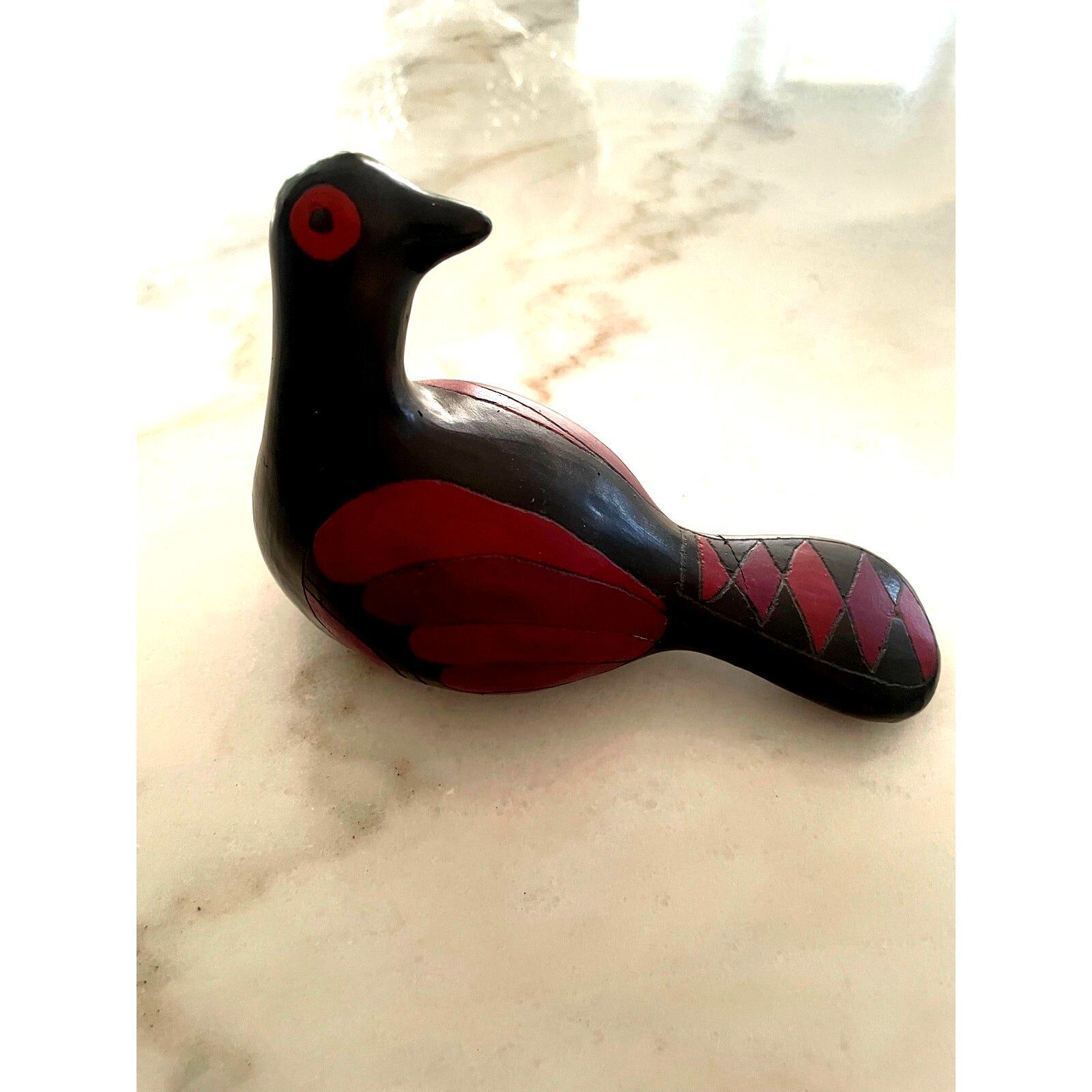 Peruvian Black and maroon ceramic bird 6\