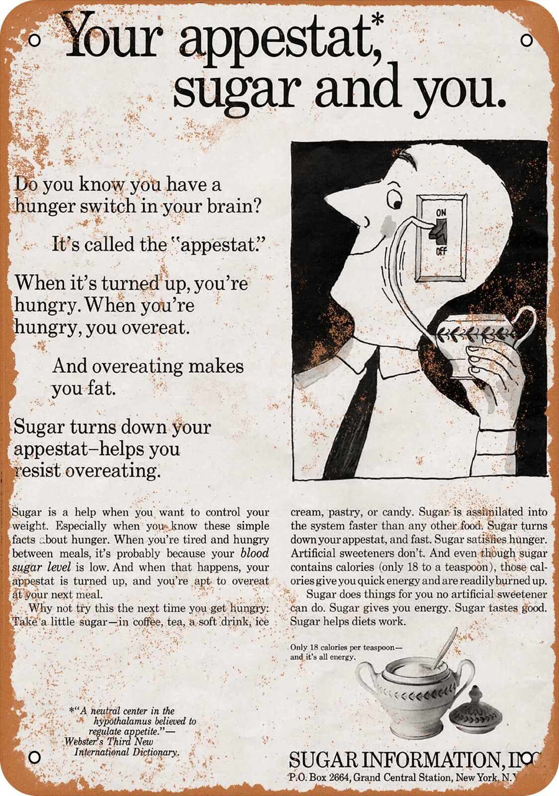 Metal Sign - 1967 Sugar Helps You Not Overeat -- Vintage Look