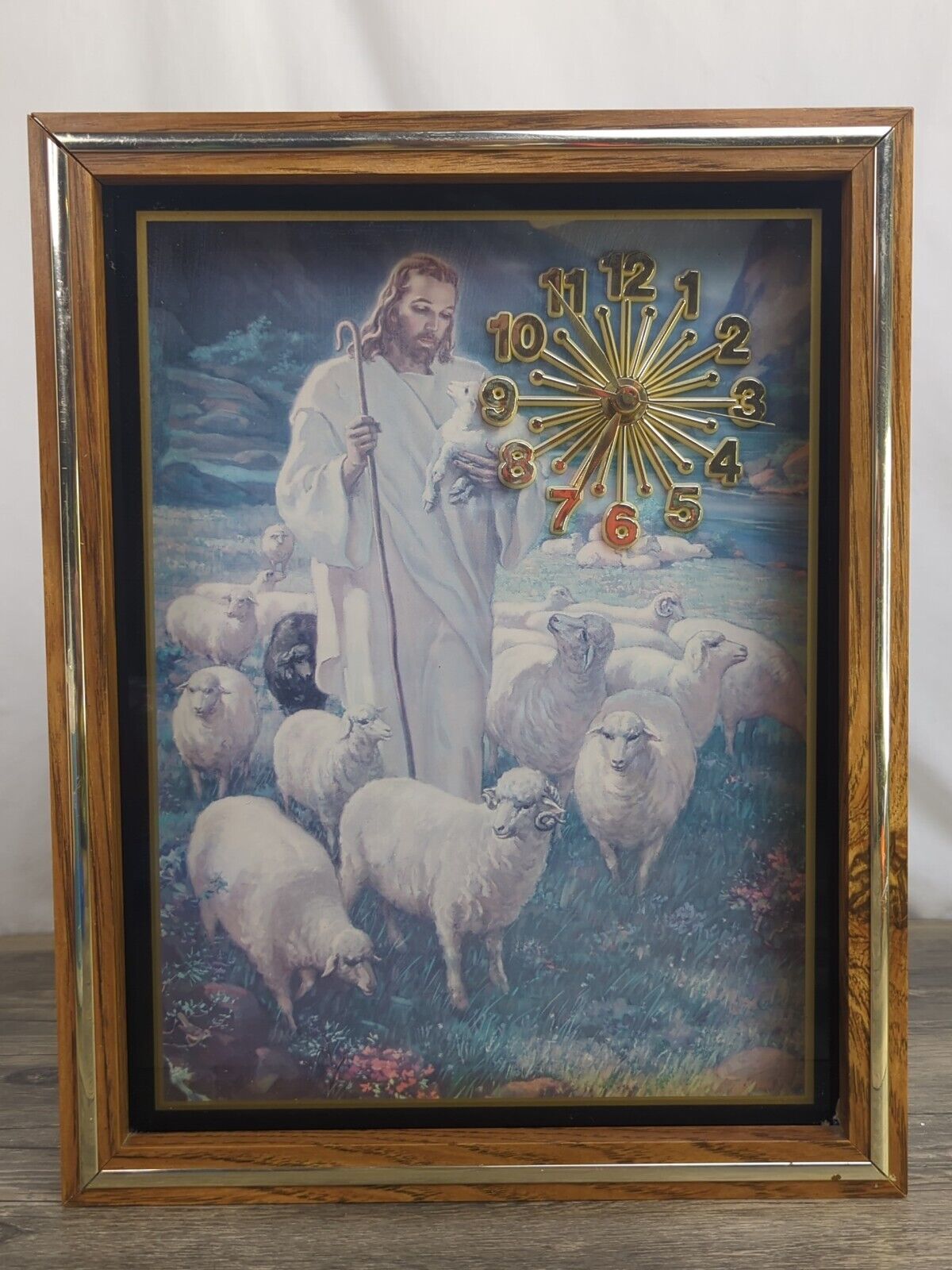 Rare Jesus The Good Shepherd Lithograph Clock Framed 11\