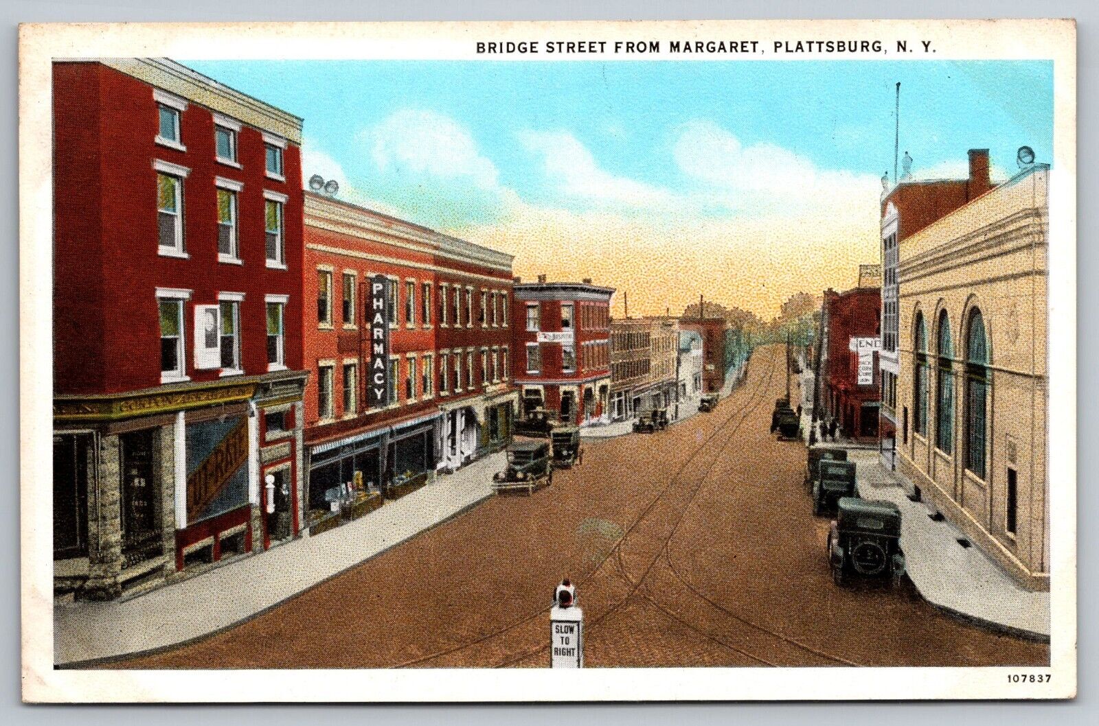 Bridge Street from Margaret. Plattsburg, New York Postcard