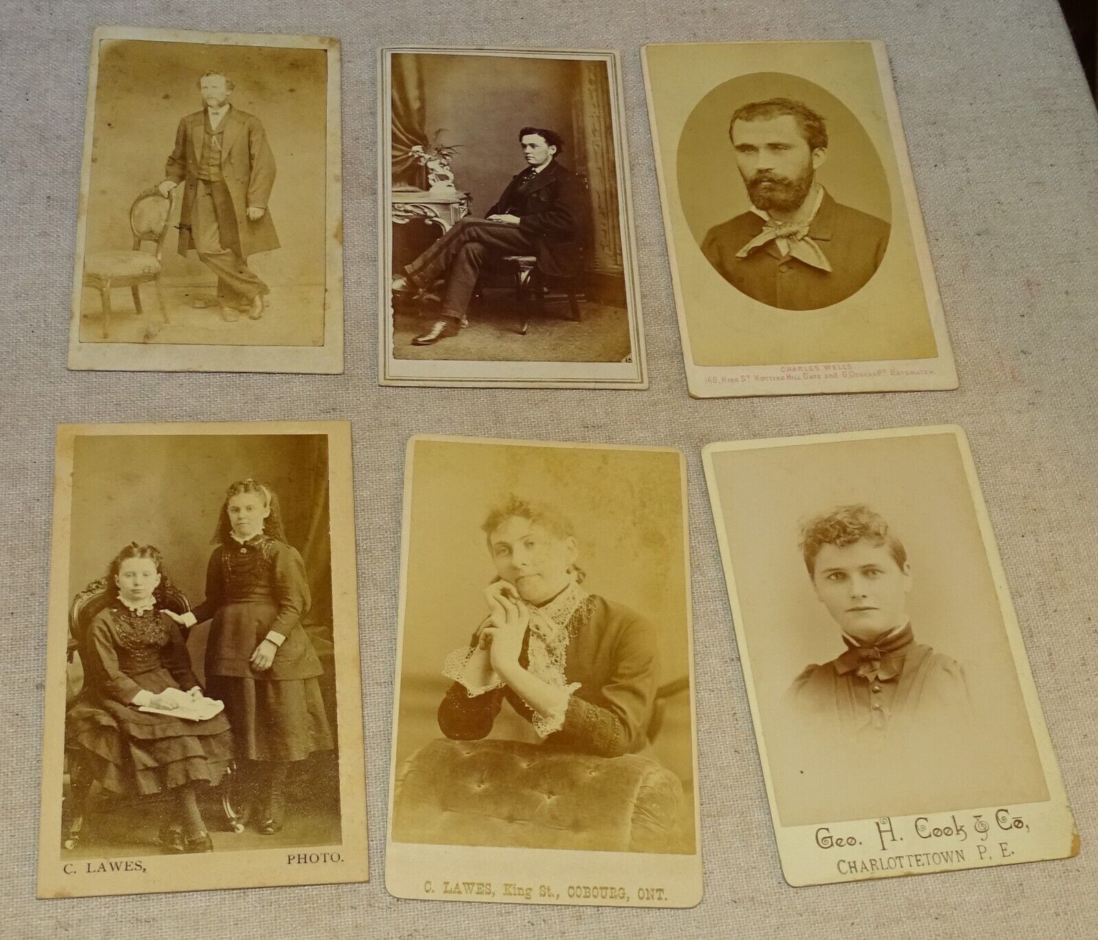 6 CDV Photographs - Charles Wells Notting Hill, Smith Halifax, Lawes Cobourg +