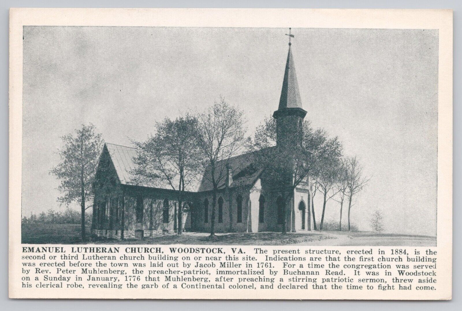 Emanuel Lutheran Church Woodstock Virginia Built 1884 Historical Vtg Postcard
