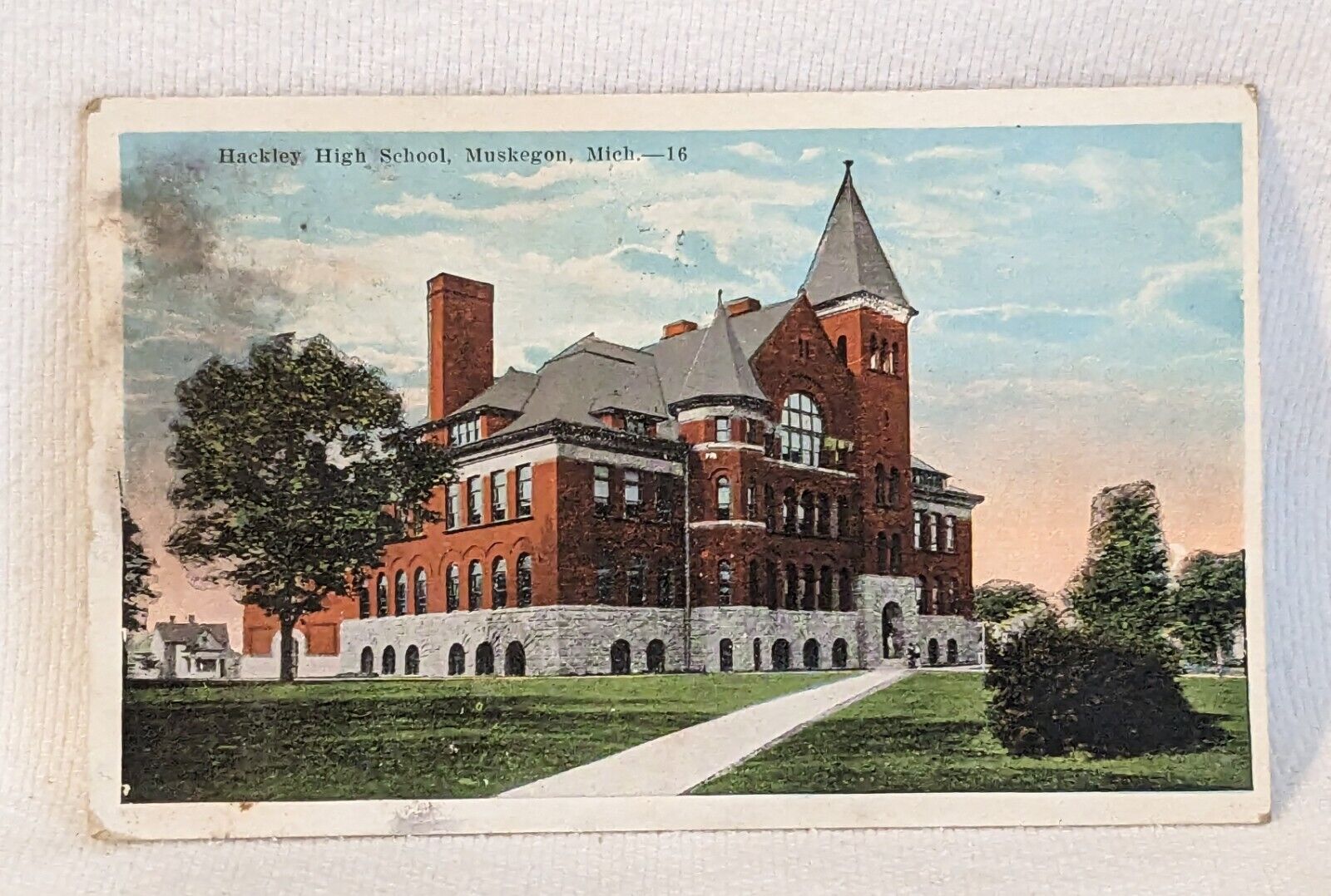 Postcard Michigan Hackley High School, Muskegon, MI 1923 A15