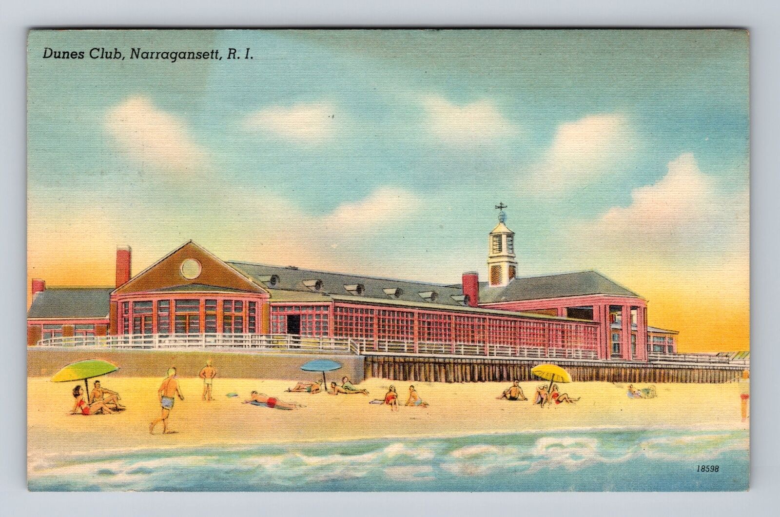 Narragansett RI-Rhode Island, Dunes Club, Sun Bathing Vintage c1948 Postcard