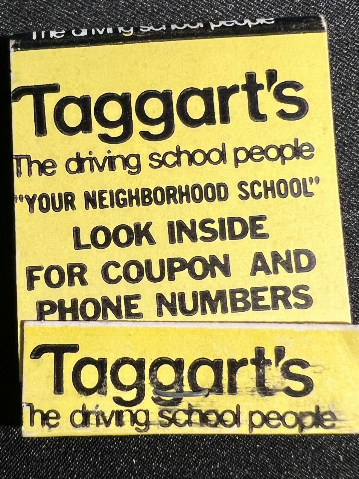 VINTAGE MATCHBOOK - TAGGART\'S DRIVING SCHOOL PEOPLE - UNSTRUCK