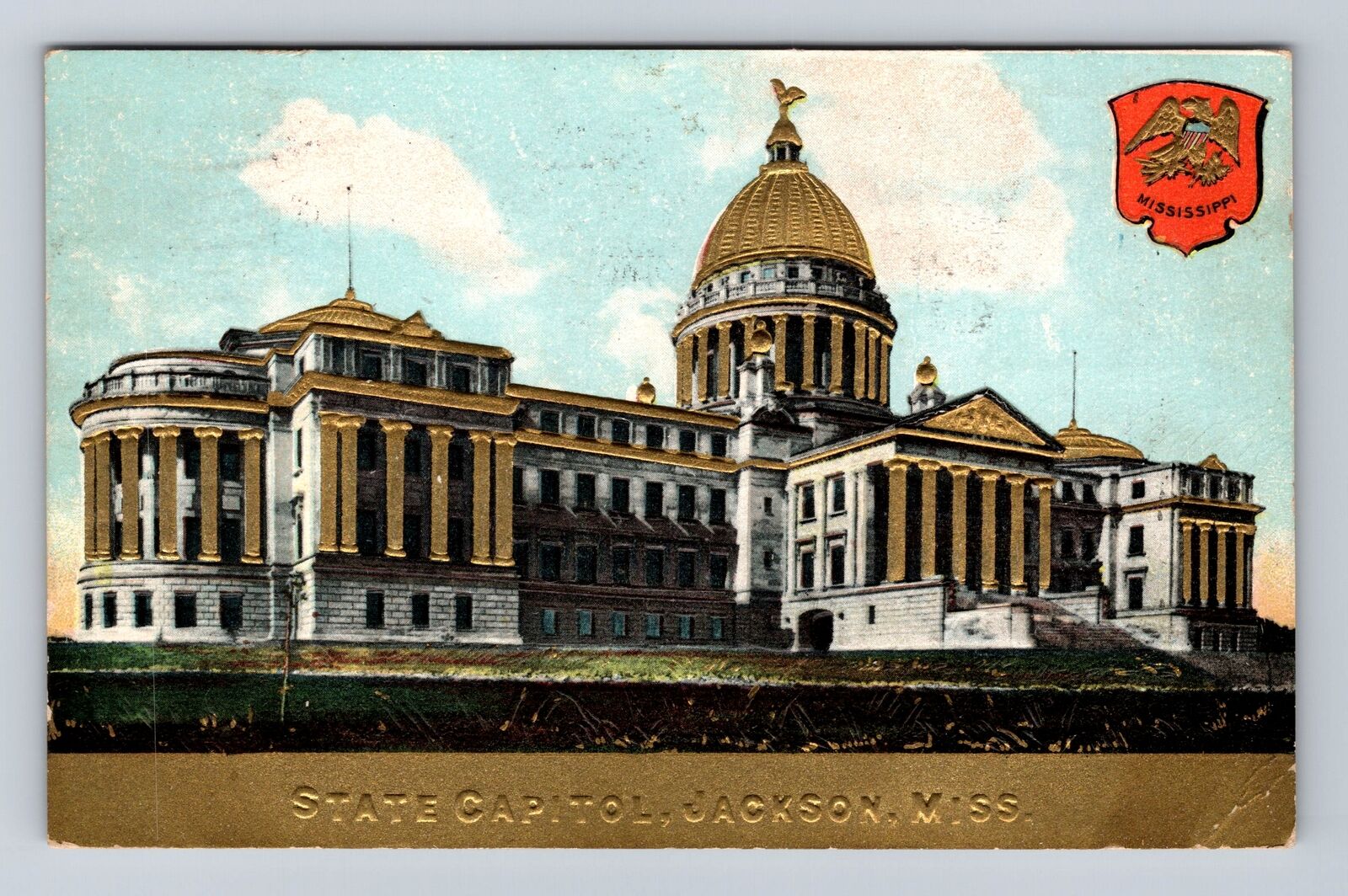 Jackson MS-Mississippi, State Capitol, Embossed, Vintage c1909 Souvenir Postcard