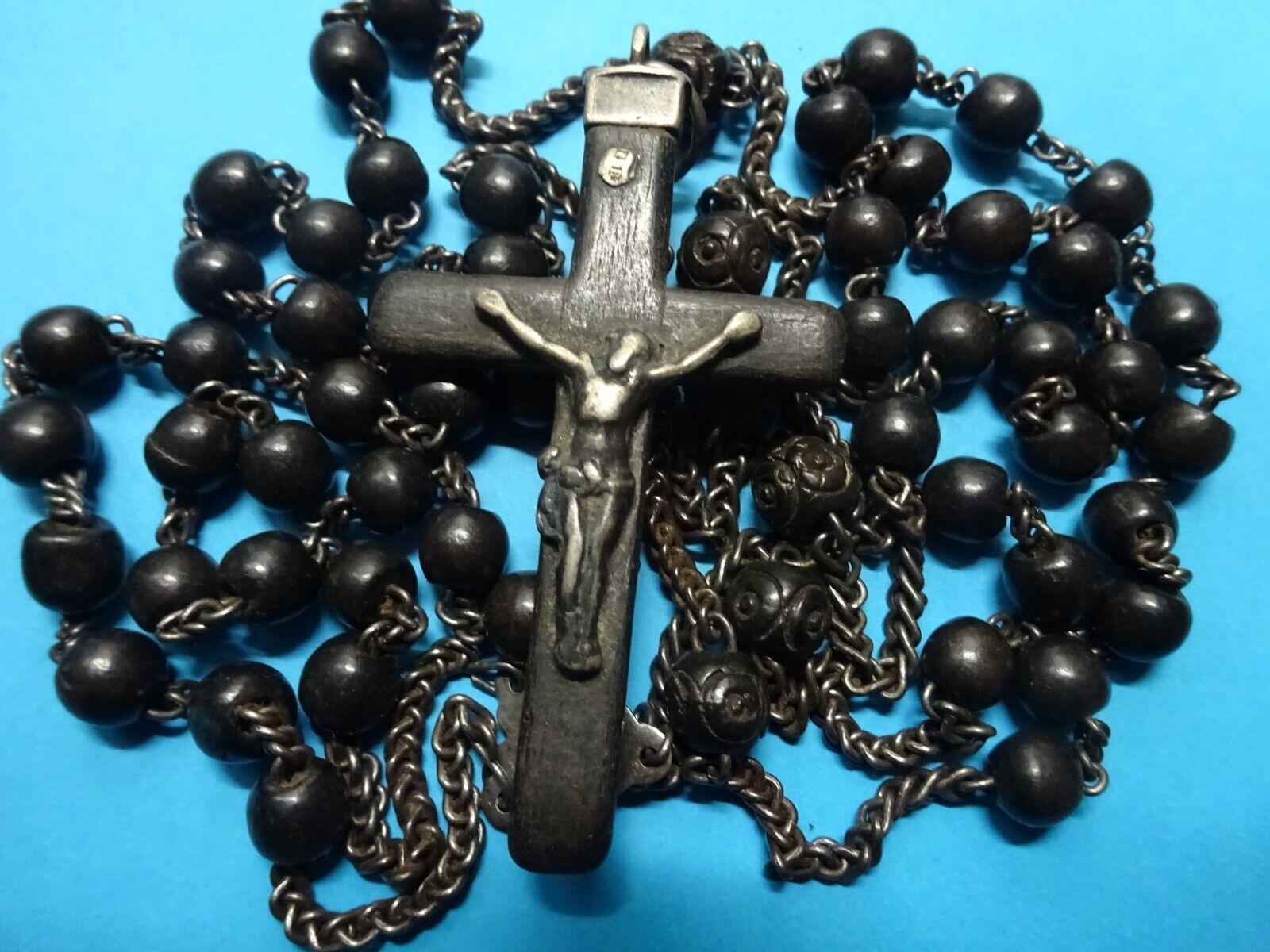 long ANTIQUE french PRIEST rosary /  COROZO wooden BEADS / 1850 MONASTERY france