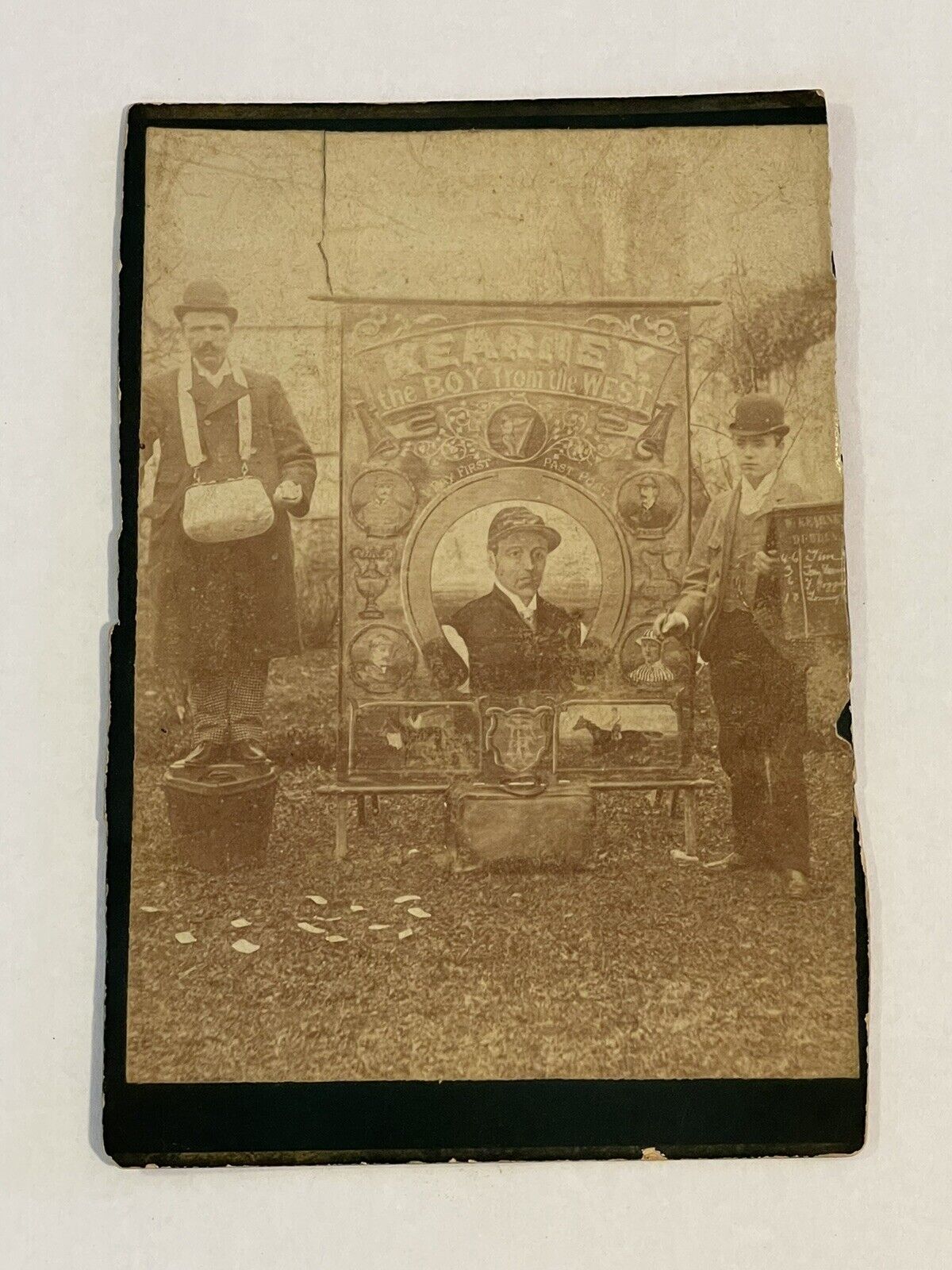 Antique Cabinet Card Photo Kearney Boy West Advertising Jockey Horse Racing Men