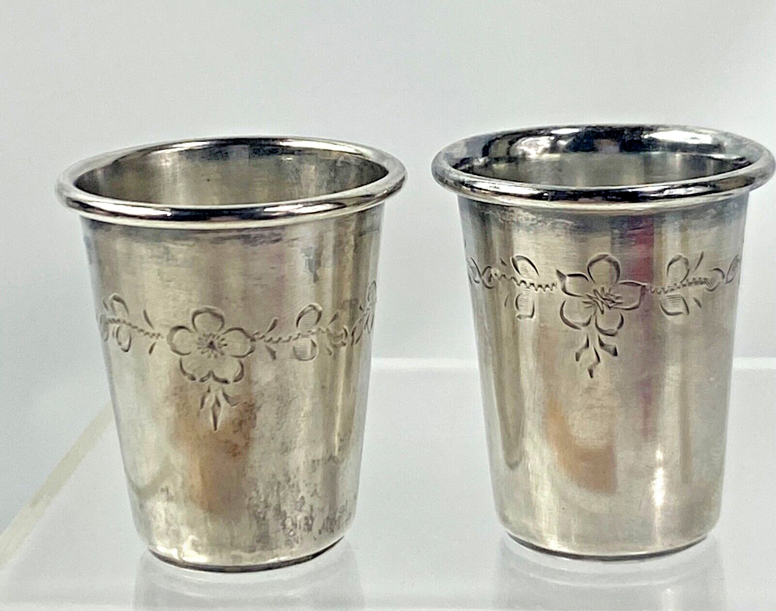Vintage Sterling Silver Kiddush Small Cup Etched Flowers