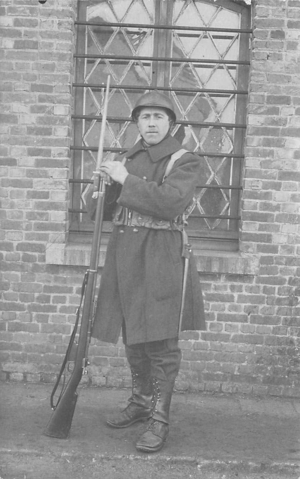 RPPC Original WWI Belgium Soldier Holding Rifle Photo Postcard