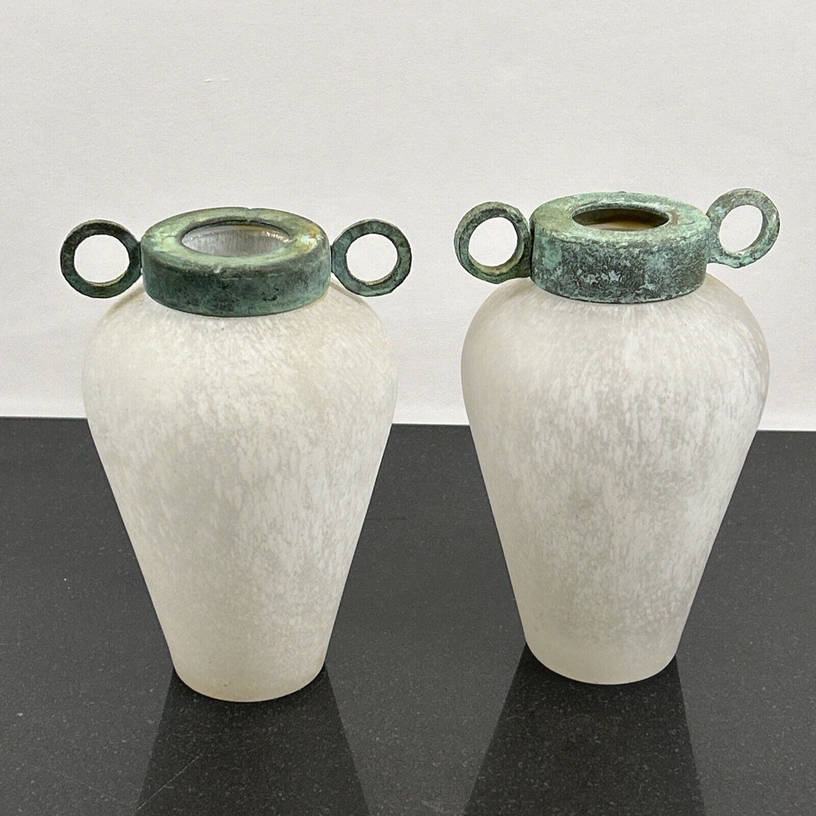 RARE Set Of Antique Murano Pair of Scavo Glass Amphora Vases