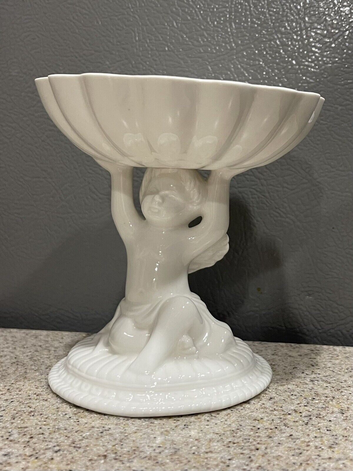 Cherub Pedestal White Trinket Ceramic Dish Soap 70s Victorian Shabby Decor Avon