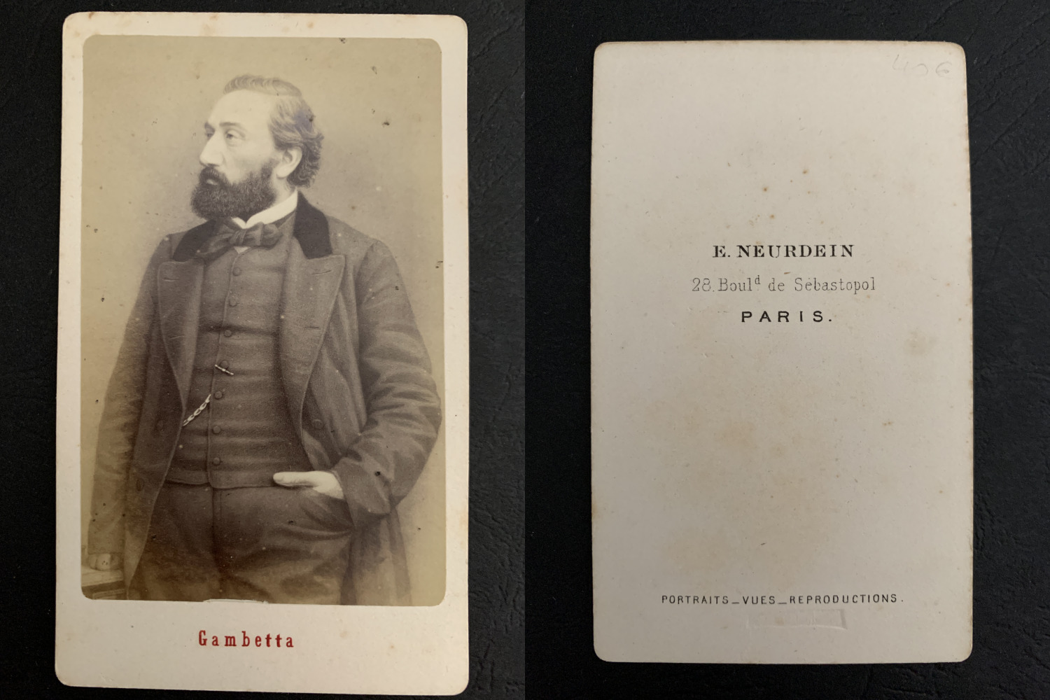Neurdein, Paris, Gambetta Vintage Albumen Print. CDV. Albumin Print