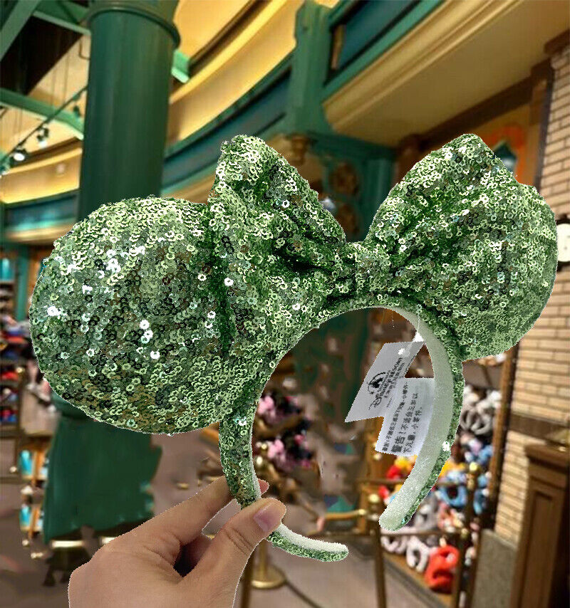 US Disney Parks Green Sequin Bow Exclusive Minnie Ears Headband 2023 Edition