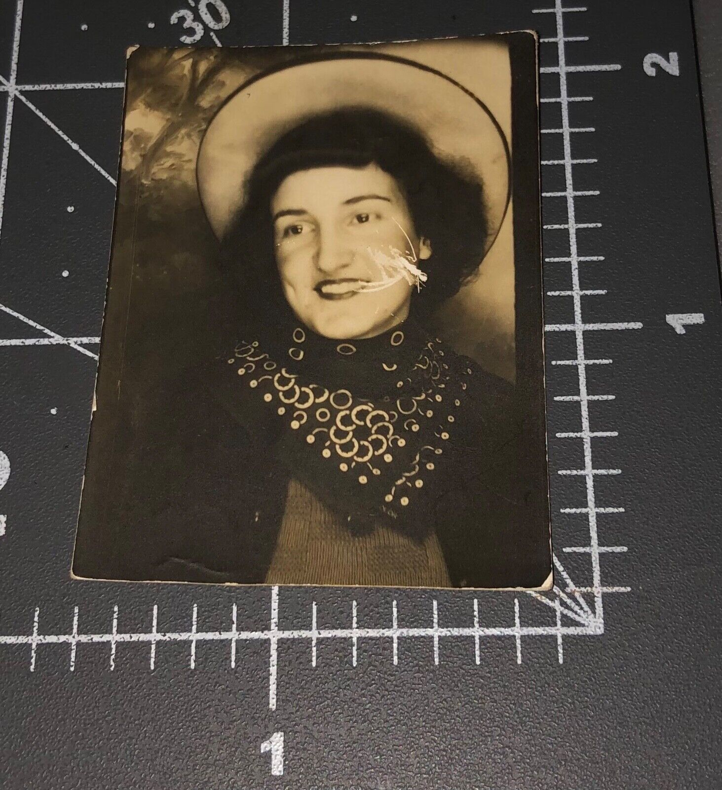 1930s Cowgirl Woman Western Wear Damaged Face Area Vintage Arcade PHOTO BOOTH