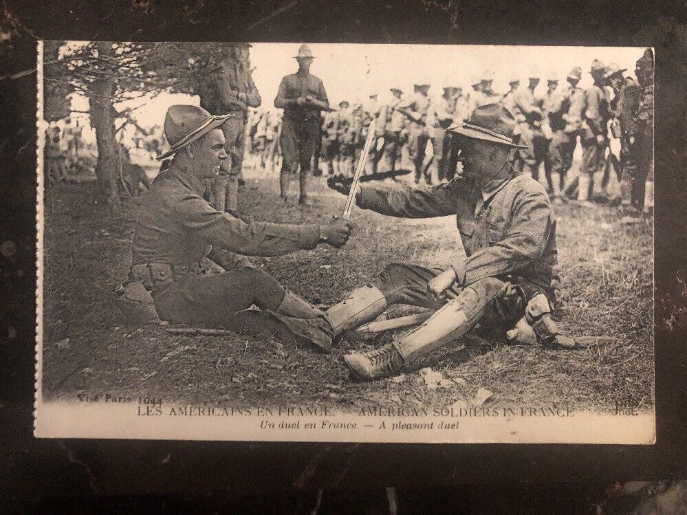 Mint France RPPC Postcard WWI American Soldiers Pleasant Duel