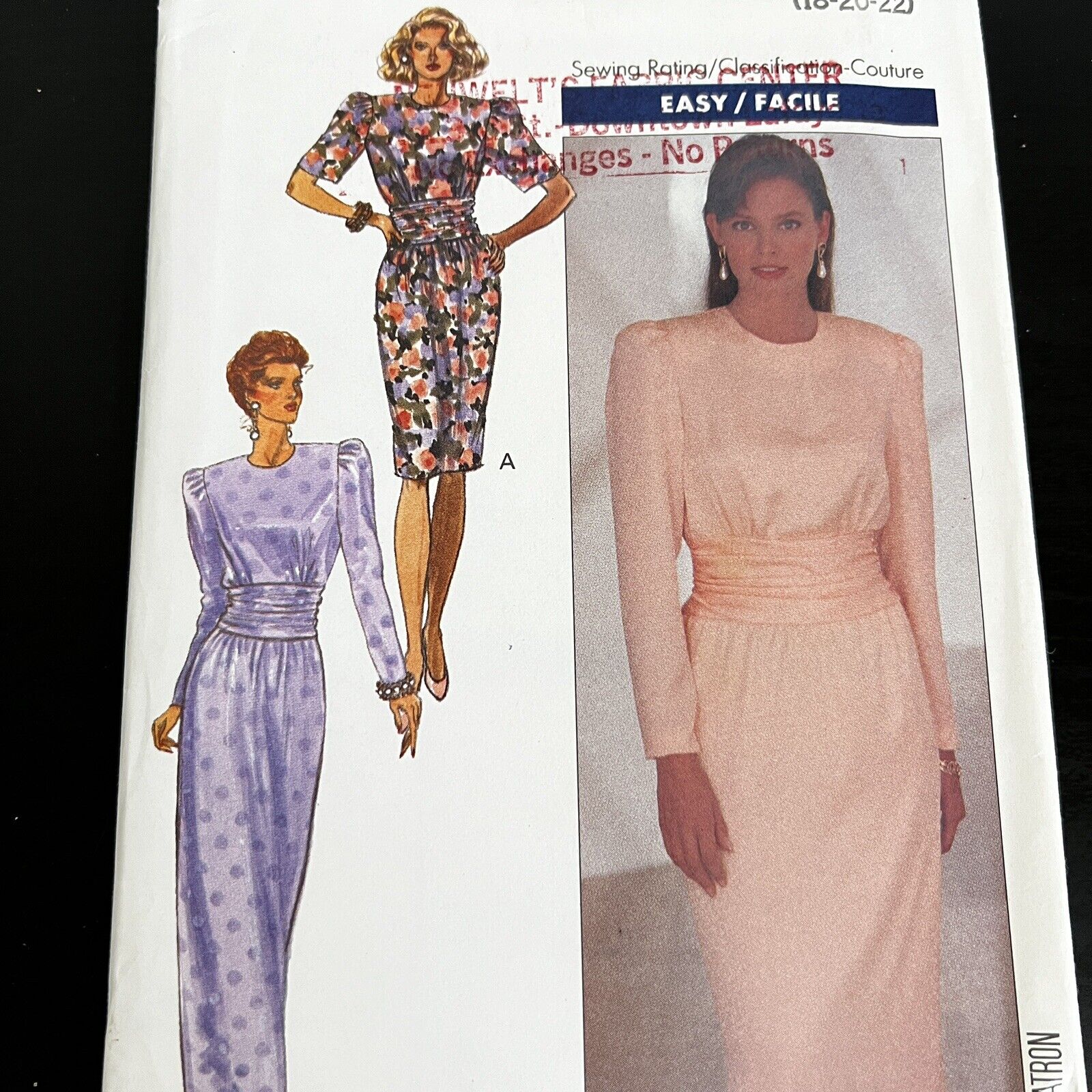 Vintage 1980s Butterick 4508 Front Drape Dress Sewing Pattern 18 20 22 UNCUT