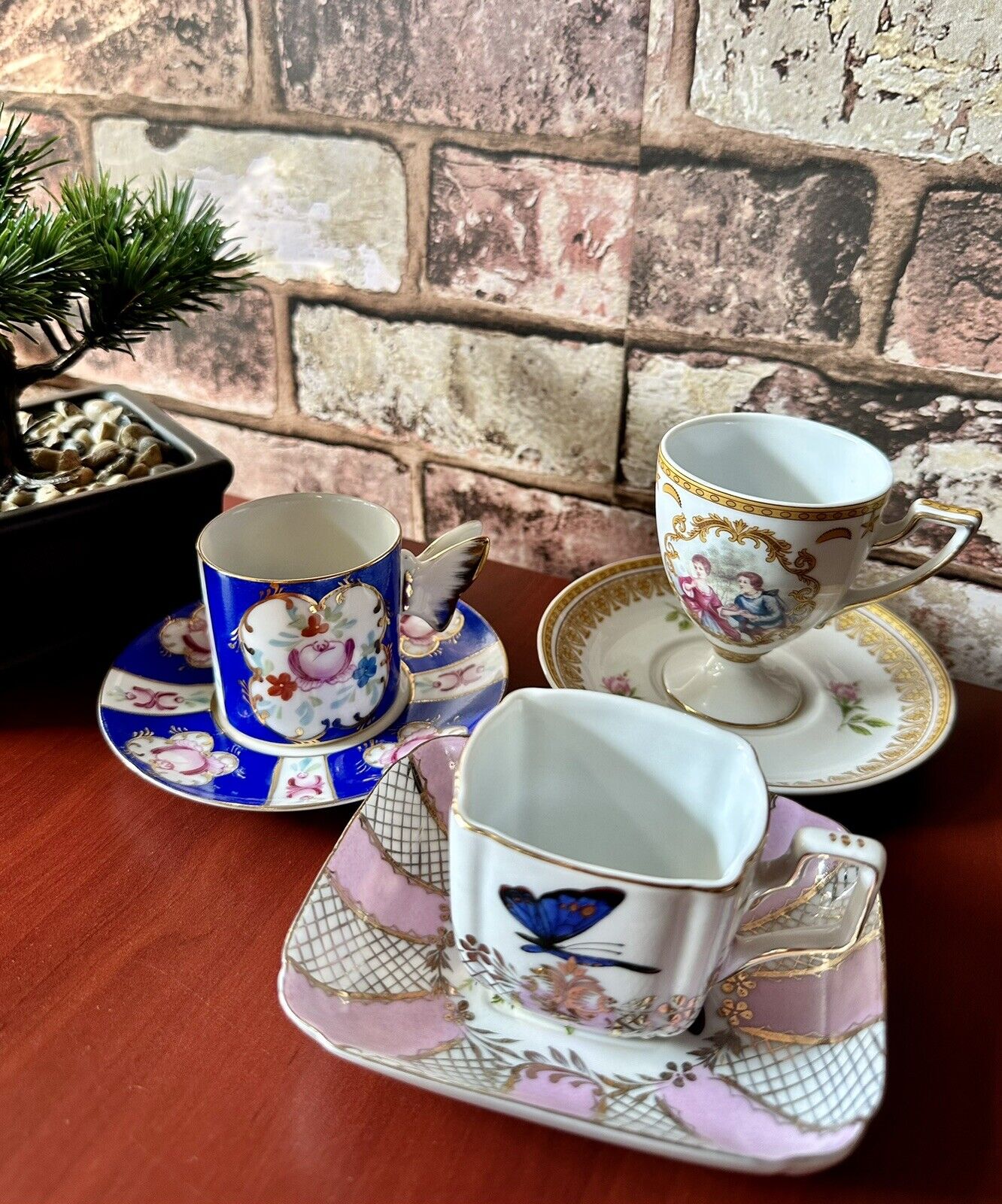 Modern Nikko Fine Porcelain Coffee Cup & Saucer Set Of 3