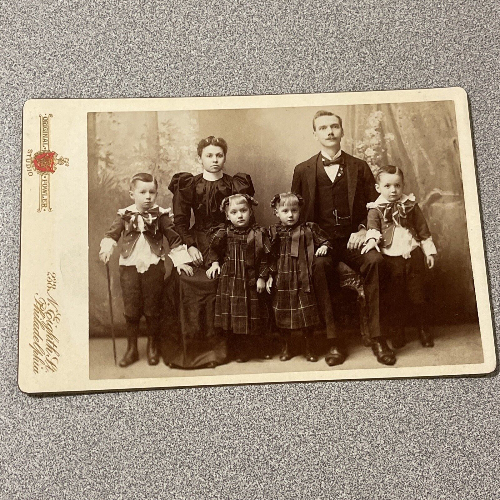 Family of Six Boy w/ Cane Fowler Eighth Street Philadelphia Antique Cabinet Card