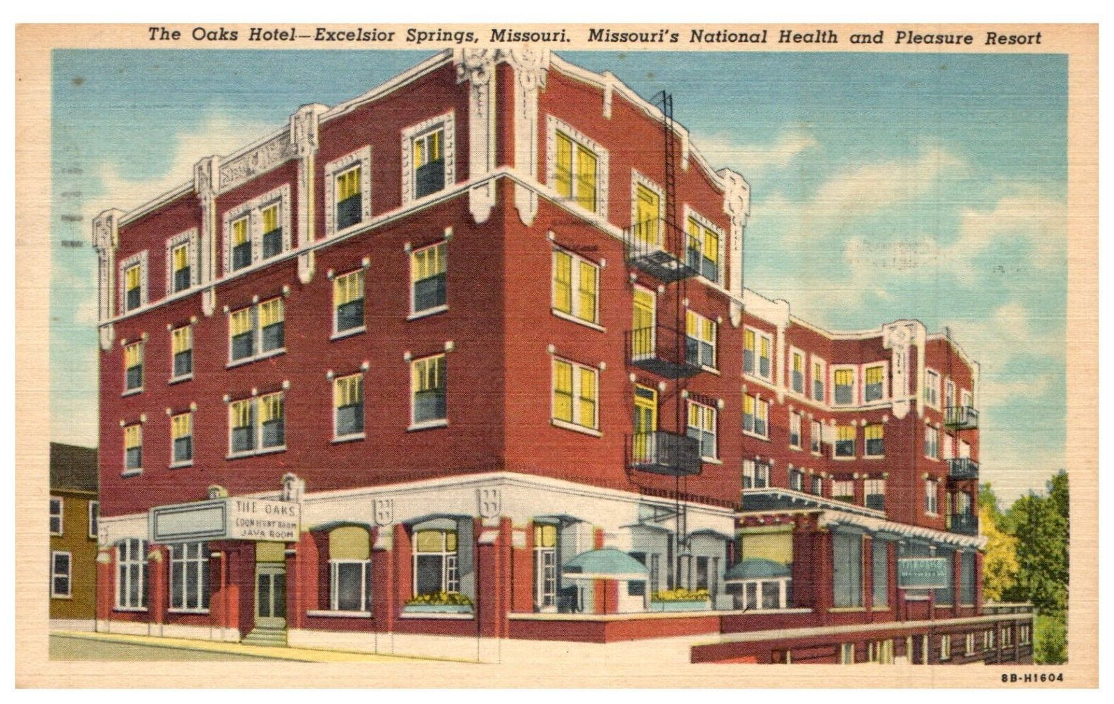 Excelsior Springs Missouri Oaks Hotel Health Resort Posted Linen Postcard