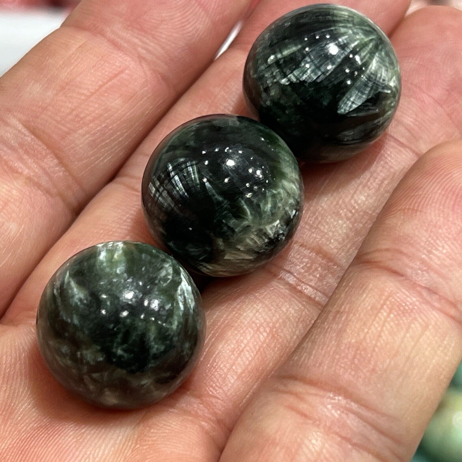 Top！3pcs Natural  Seraphinite Quartz Sphere Crystal Ball Reiki Healing 20mm