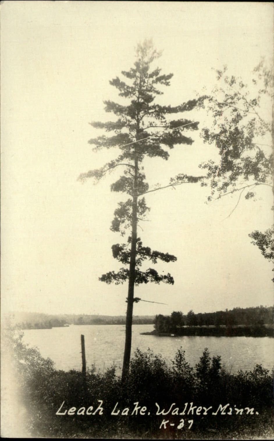 RPPC Leach Lake Walker Minnesota ~ to Hutchinson MN ~ 1932 real photo postcard