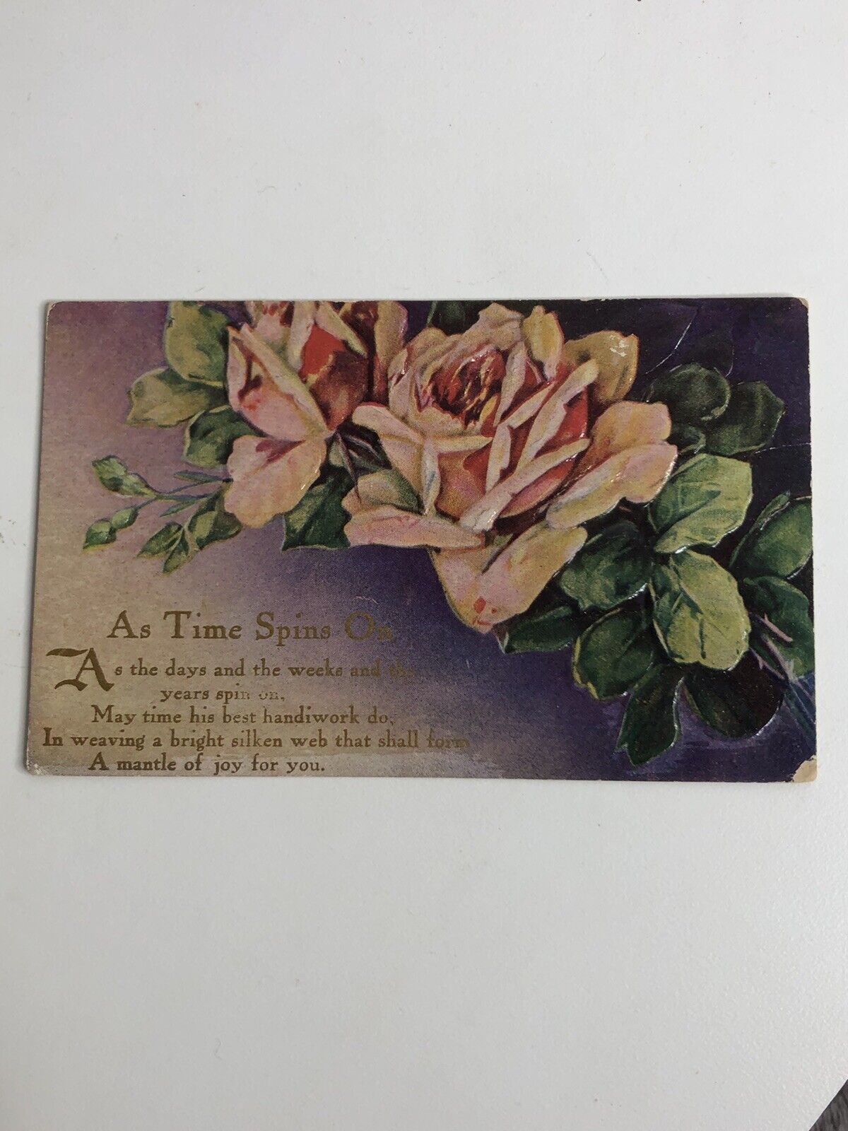 Antique Embossed Floral Divided Back Post Card Unposted “As time spins”