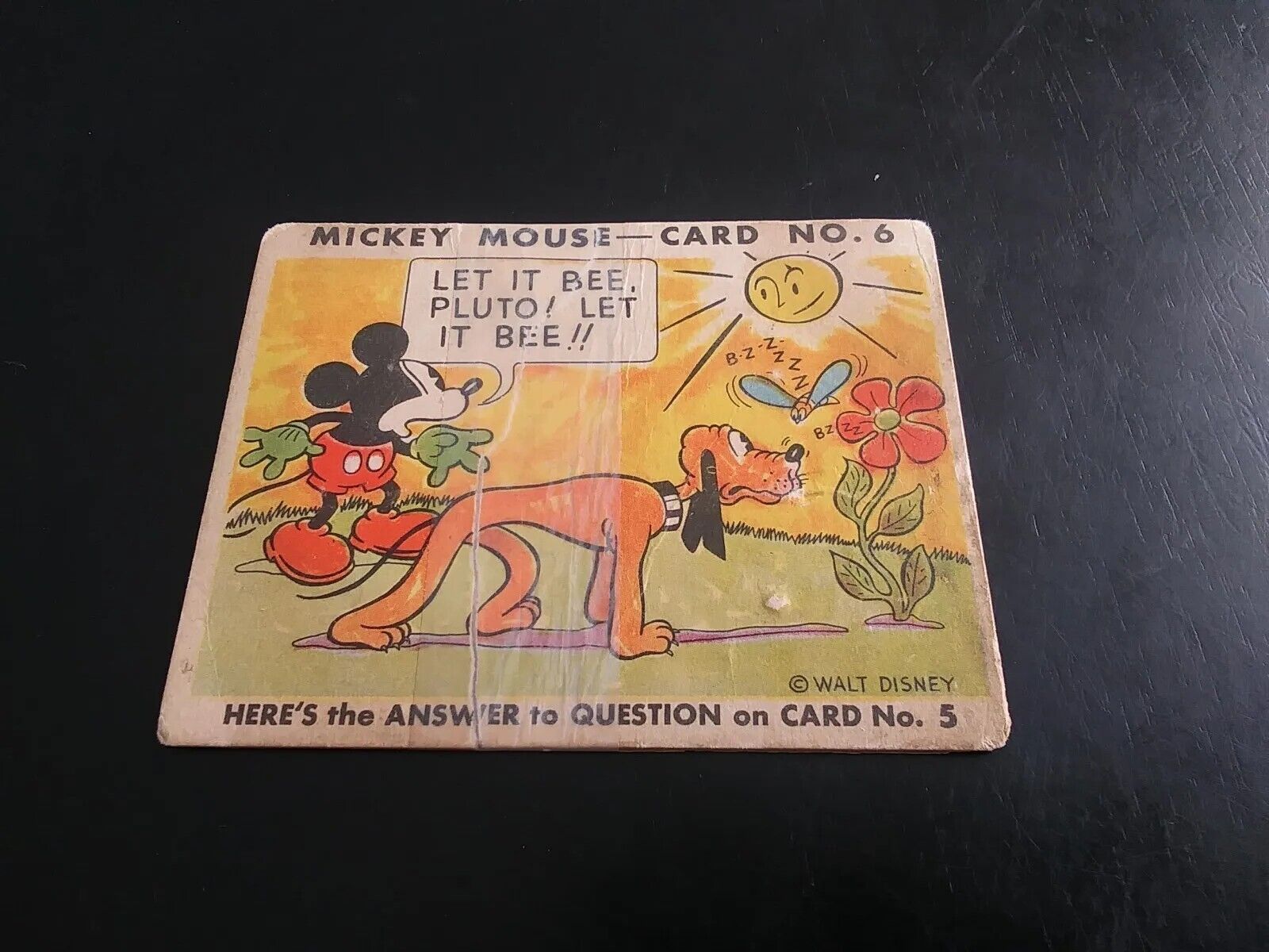 1935 Mickey Mouse Gum Card #6 Let It Bee Pluto / Low Grade from scrap book -tape