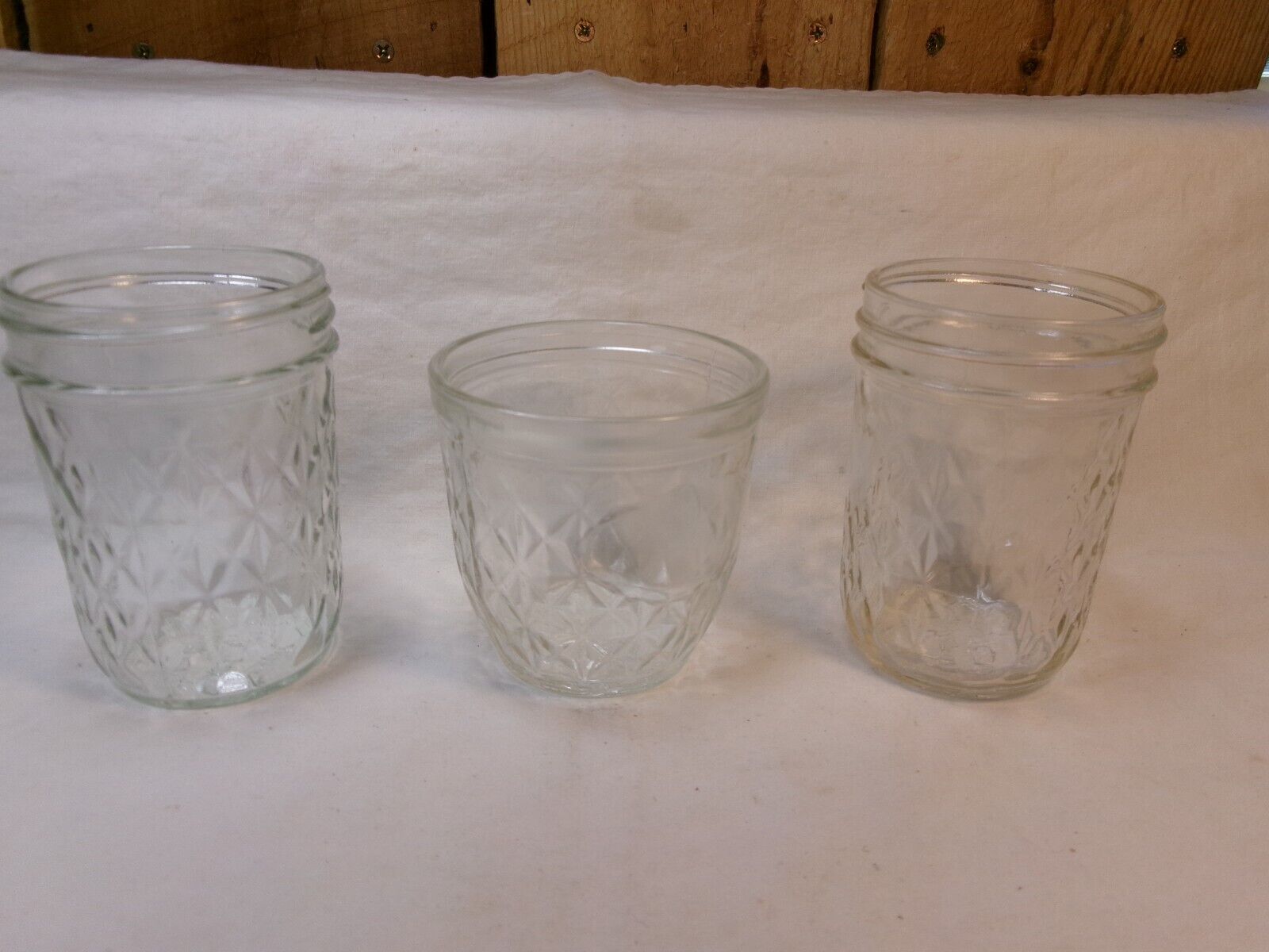 Lot of 3 Vintage 1970\'s Ball Quilted Crystal Glass Jelly Jars