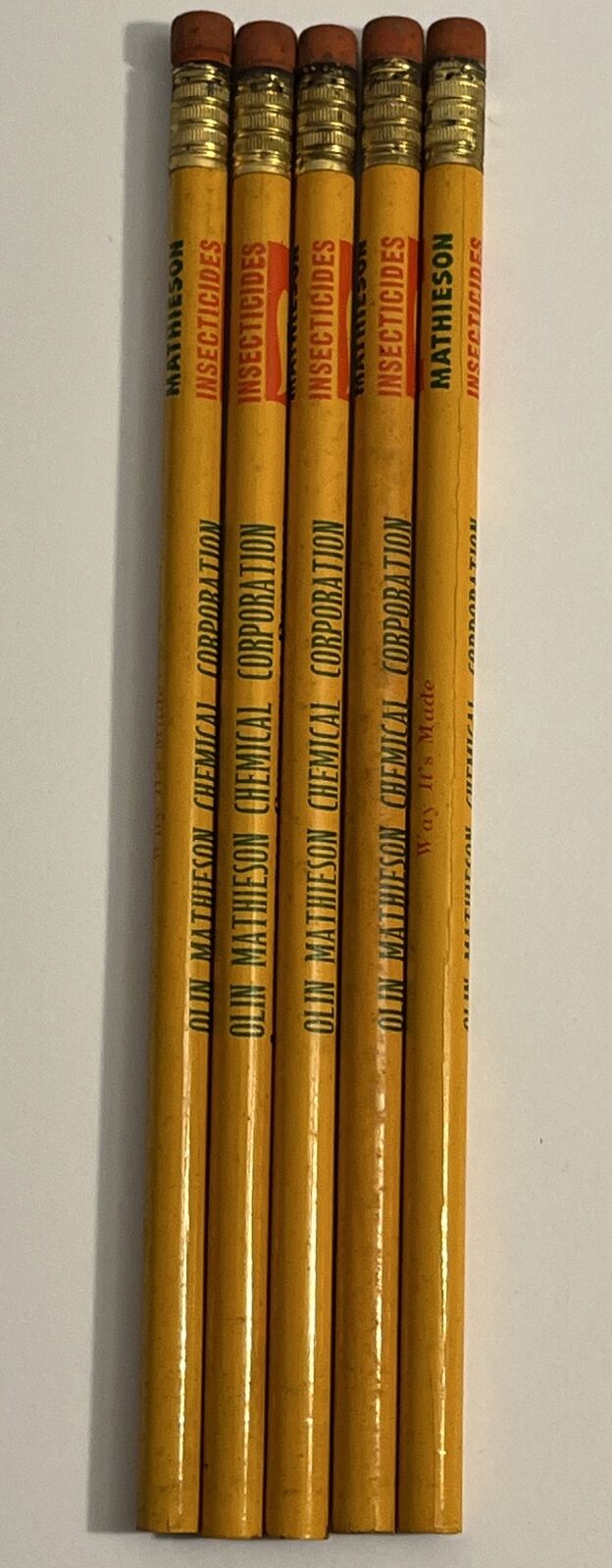 Lot of 5 Olin Mathieson Pencils Chemical Corporation Insecticides Unused