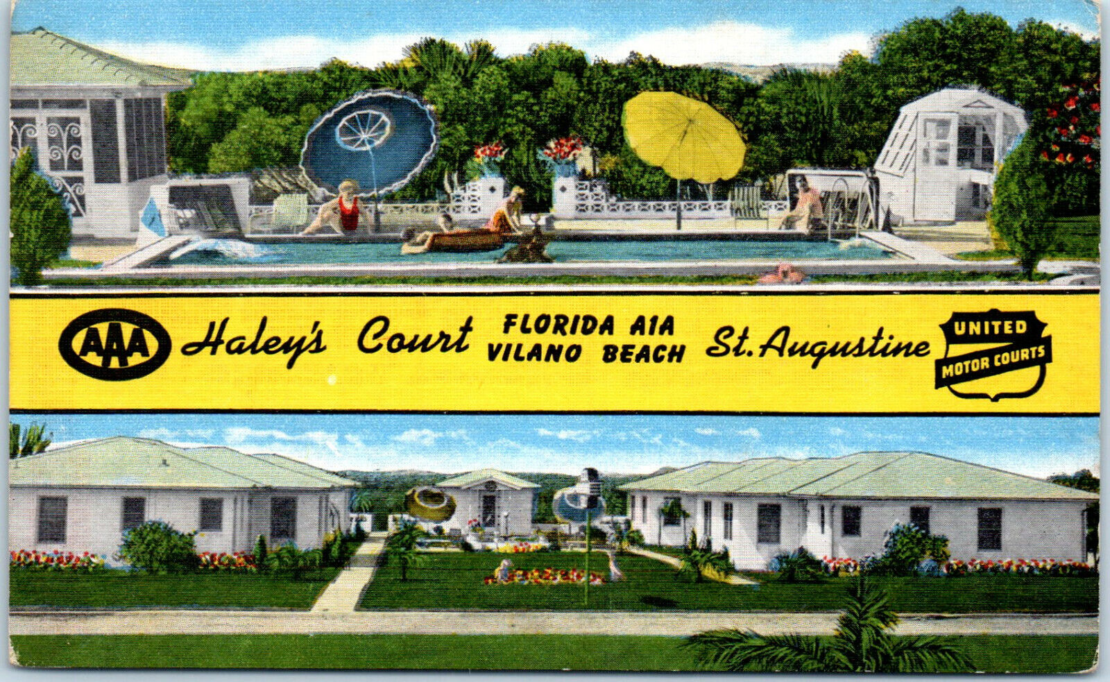 1940s Haley\'s Court United Motor Courts Vilano Beach St. Augustine FL Postcard