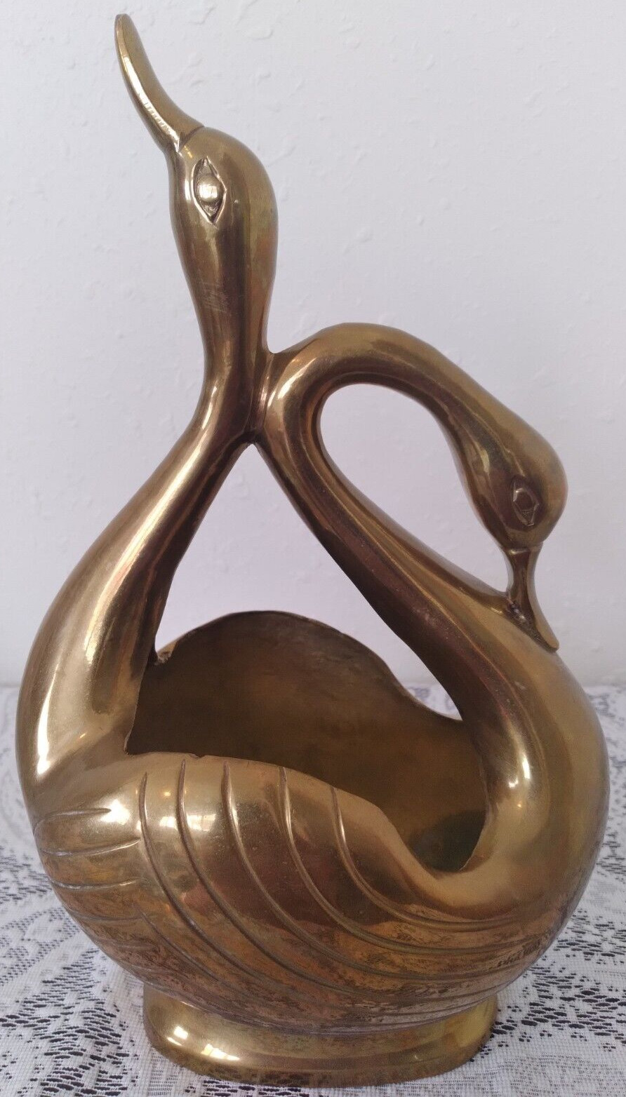 Vintage Solid Brass Double Head Swan Planter Hollywood Regency Style Heavy Brass