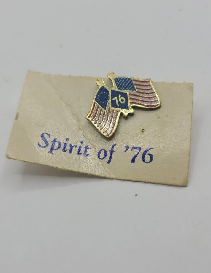Original Vintage American Bicentennial 1976 Two Flags Commemorative Lapel Pin