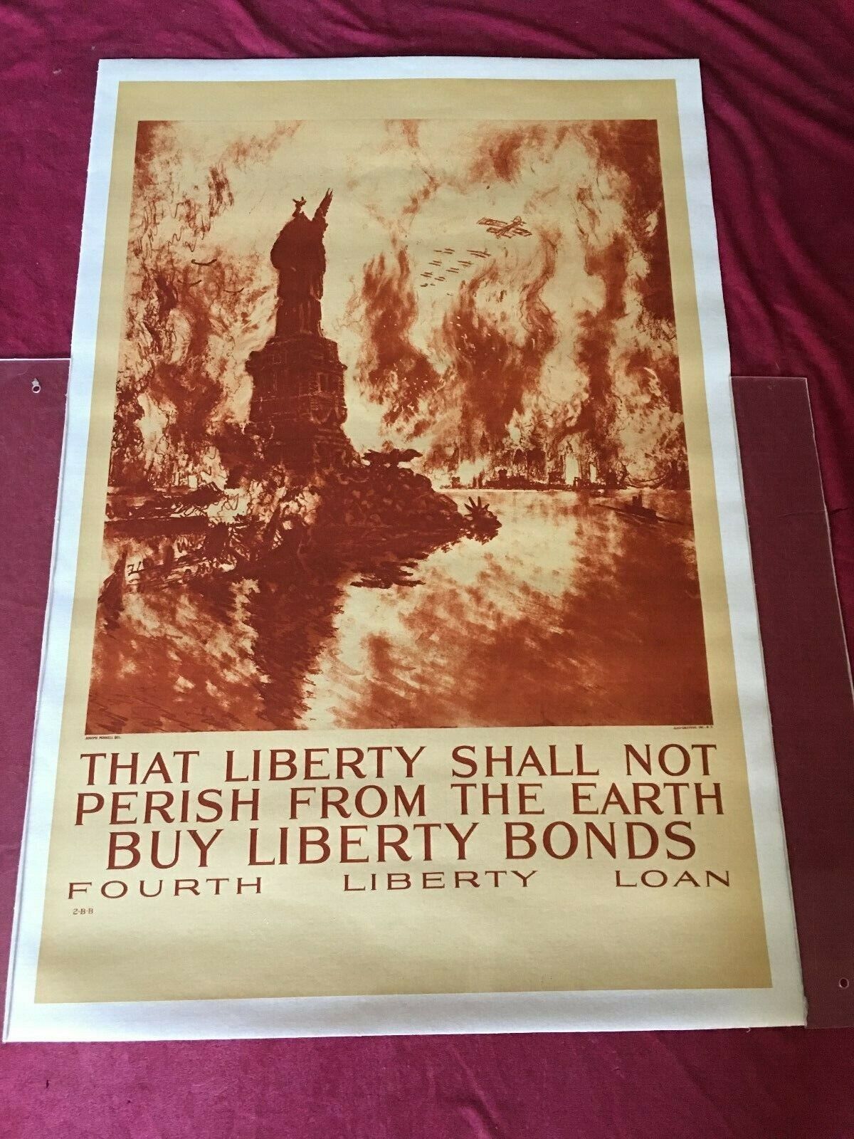 THAT LIBERTY SHALL NOT PERISH Orig. 1918  WWI Poster LINEN LINED Joseph Pennell 