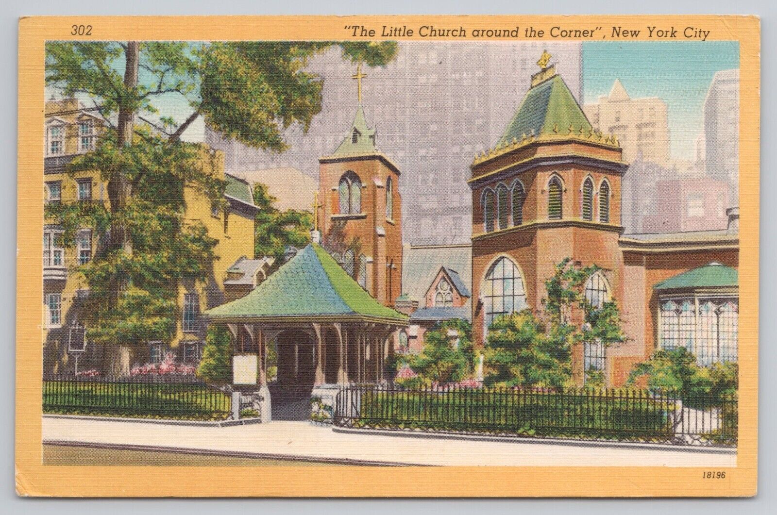 Postcard The Little Church around the Corner, New York City Vintage PM 1951