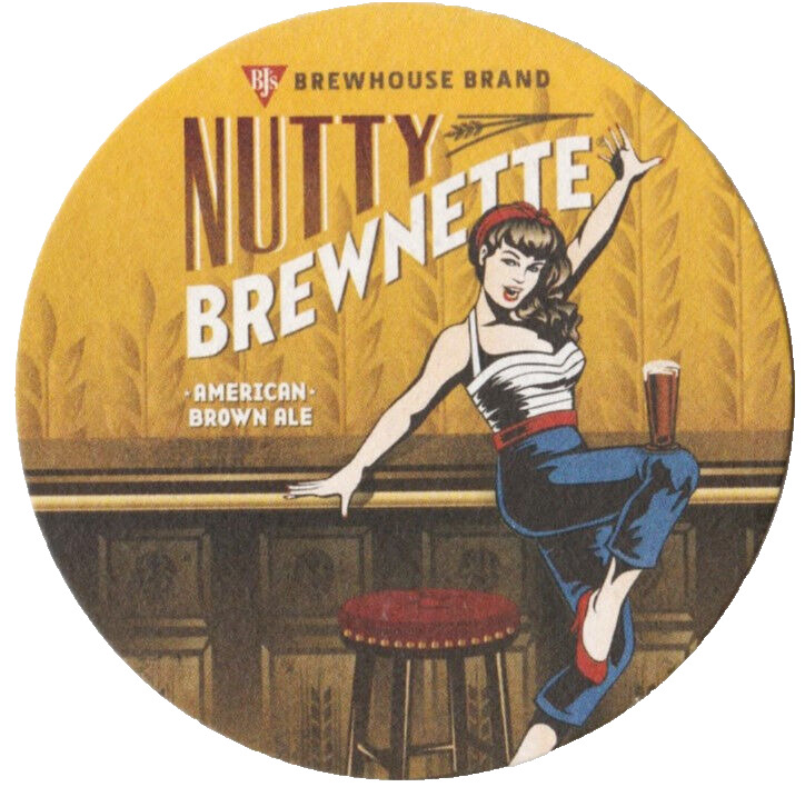 BJ\'s Restaurant & Brewery  Nutty Brewnette Beer Coaster Huntington Beach CA