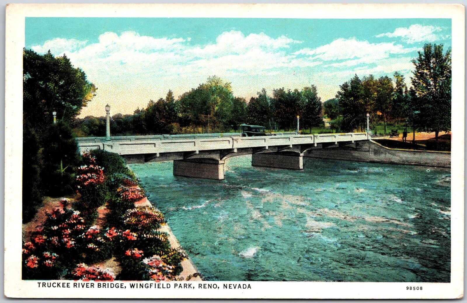 Reno NV-Nevada, Truckee River Bridge Wingfield Park, Landscapes Vintage Postcard